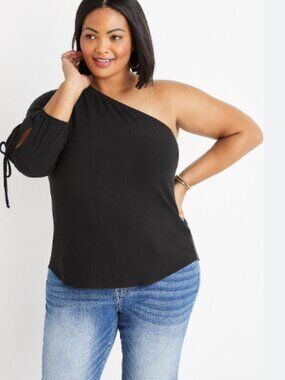 Plus Size One Shoulder Ribbed Knit Top 4x
